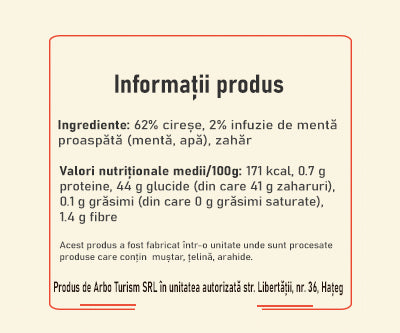Dulceata de cirese proaspete cu menta (240 g)